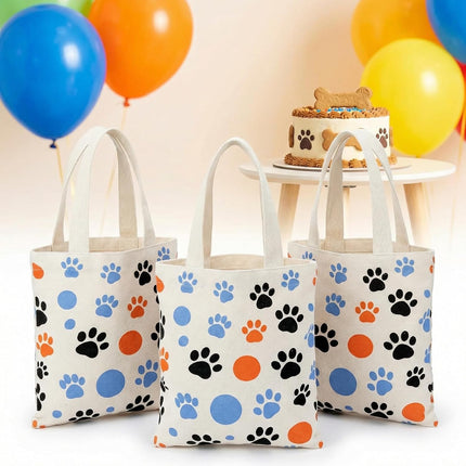24 Pack 8x8.5 Inch Mini Dog Paw Print Canvas Tote Bags Reusable Small for Pet Party Favors Retail Packaging Cat Lover Gifts Goodie Bag Birthday Wedding Halloween.