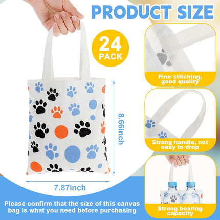 24 Pack 8x8.5 Inch Mini Dog Paw Print Canvas Tote Bags Reusable Small for Pet Party Favors Retail Packaging Cat Lover Gifts Goodie Bag Birthday Wedding Halloween.