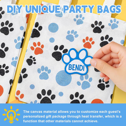 24 Pack 8x8.5 Inch Mini Dog Paw Print Canvas Tote Bags Reusable Small for Pet Party Favors Retail Packaging Cat Lover Gifts Goodie Bag Birthday Wedding Halloween.