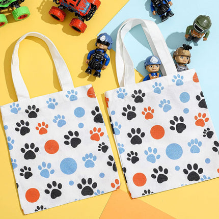 24 Pack 8x8.5 Inch Mini Dog Paw Print Canvas Tote Bags Reusable Small for Pet Party Favors Retail Packaging Cat Lover Gifts Goodie Bag Birthday Wedding Halloween.