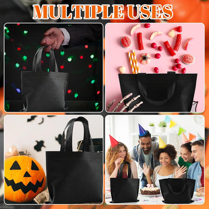 80 Pack Non Woven Party Favor Bag 9.8'' Reusable Tote Bags Bulk with Handles for Birthday Supplies Black.