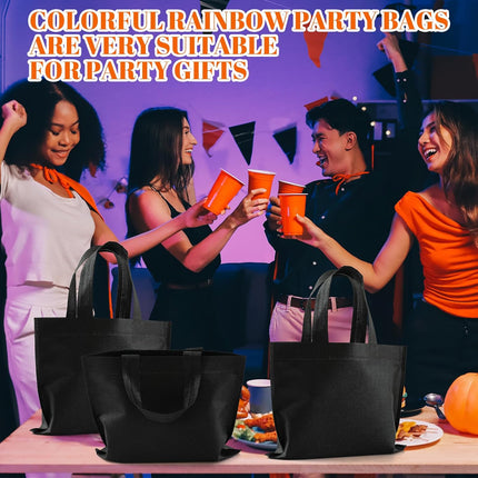 80 Pack Non Woven Party Favor Bag 9.8'' Reusable Tote Bags Bulk with Handles for Birthday Supplies Black.