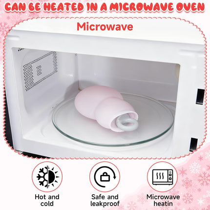 2 Pcs 320 ml Mini Hot Water Bottle with Removable Knitted Cover, Winter Snowman Small Bag Microwave Heating Soft Silicone Leak Proof for Pain Relief Women Valentine's Day Gifts.