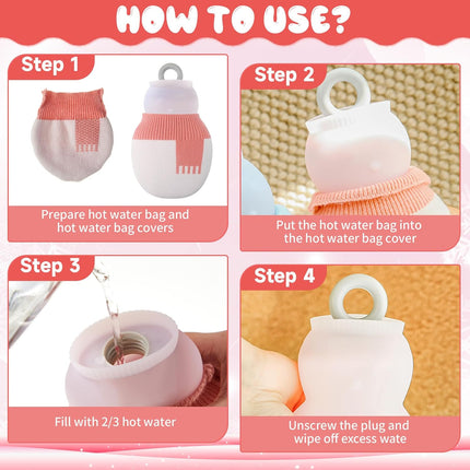 2 Pcs 320 ml Mini Hot Water Bottle with Removable Knitted Cover, Winter Snowman Small Bag Microwave Heating Soft Silicone Leak Proof for Pain Relief Women Valentine's Day Gifts.