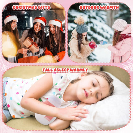 2 Pcs 320 ml Mini Hot Water Bottle with Removable Knitted Cover, Winter Snowman Small Bag Microwave Heating Soft Silicone Leak Proof for Pain Relief Women Valentine's Day Gifts.