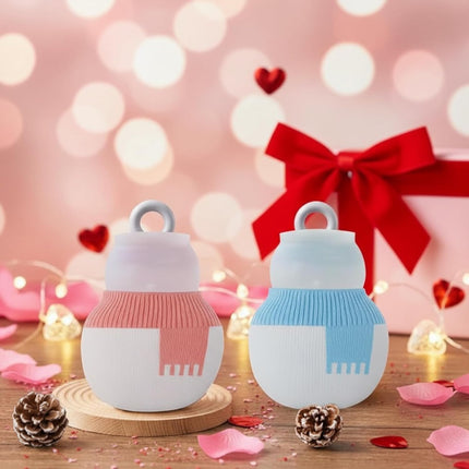 2 Pcs 320 ml Mini Hot Water Bottle with Removable Knitted Cover, Winter Snowman Small Bag Microwave Heating Soft Silicone Leak Proof for Pain Relief Women Valentine's Day Gifts.