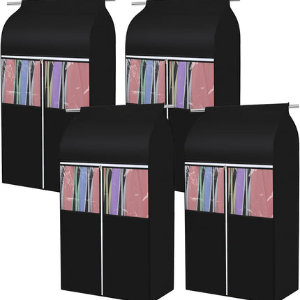 4 Pcs 43'' Garment Bags for Hanging with Zippers Clothes Storage Rack Cover Sealed Dust Wardrobe Clothing Organizer Suit Coat.
