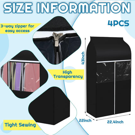 4 Pcs 43'' Garment Bags for Hanging with Zippers Clothes Storage Rack Cover Sealed Dust Wardrobe Clothing Organizer Suit Coat.