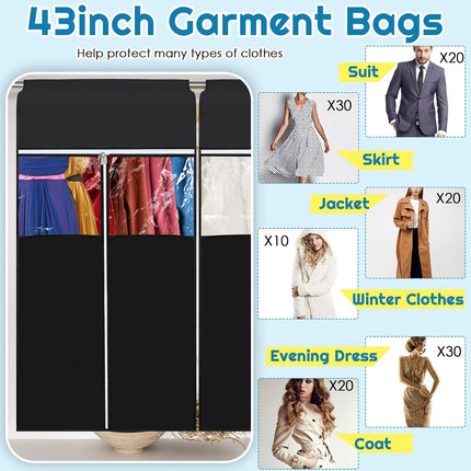 4 Pcs 43'' Garment Bags for Hanging with Zippers Clothes Storage Rack Cover Sealed Dust Wardrobe Clothing Organizer Suit Coat.