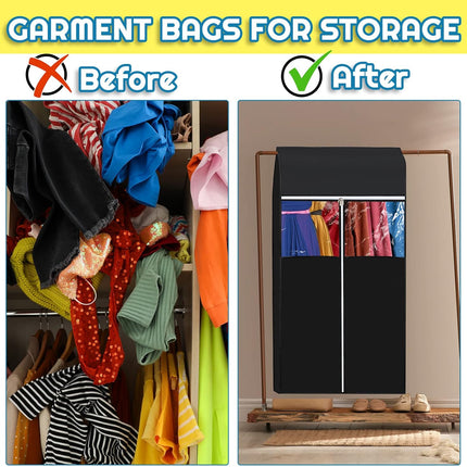 4 Pcs 43'' Garment Bags for Hanging with Zippers Clothes Storage Rack Cover Sealed Dust Wardrobe Clothing Organizer Suit Coat.