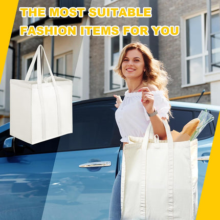 12 Pack Heavy Duty Canvas Grocery Bags, Reusable Large Tote Washable & Foldable for Shopping, Storage Beige.