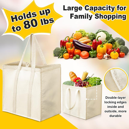 12 Pack Heavy Duty Canvas Grocery Bags, Reusable Large Tote Washable & Foldable for Shopping, Storage Beige.