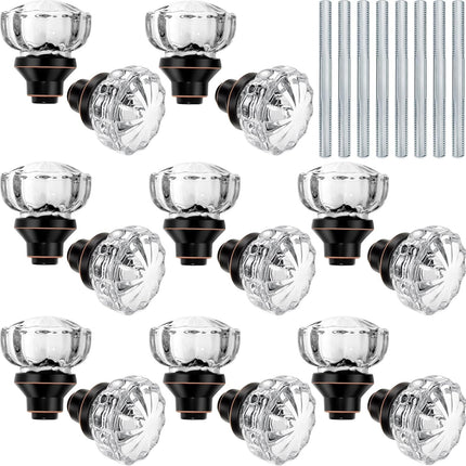 8 Set Crystal Door Knobs Mortise Style Fluted Glass Antique with Spindle Doorknobs for Interior Doors (Bronze) Bronze.