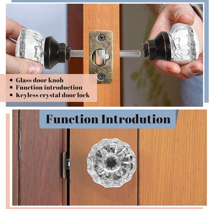8 Set Crystal Door Knobs Mortise Style Fluted Glass Antique with Spindle Doorknobs for Interior Doors (Bronze) Bronze.