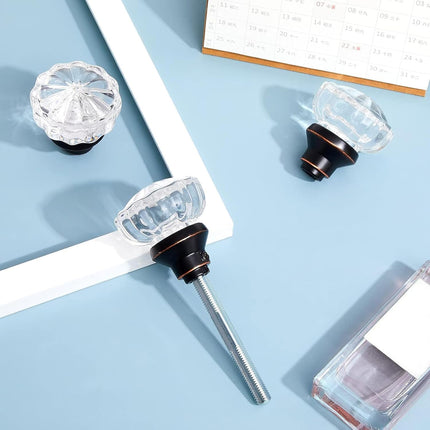 8 Set Crystal Door Knobs Mortise Style Fluted Glass Antique with Spindle Doorknobs for Interior Doors (Bronze) Bronze.