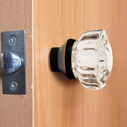 8 Set Crystal Door Knobs Mortise Style Fluted Glass Antique with Spindle Doorknobs for Interior Doors (Bronze) Bronze.
