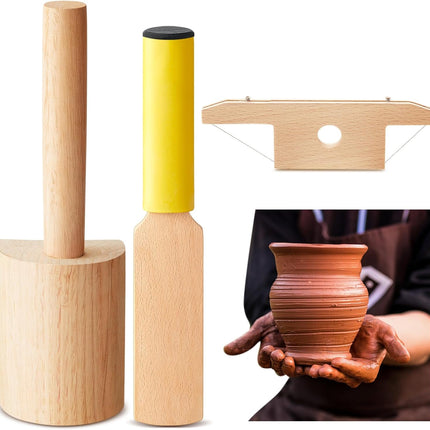 3 Pieces Pottery Clay Tools Set Includes Wooden Paddles Sculpture Pad Bevel Cutter for Angle Cutting Tool Paddle Ceramics Trimming.