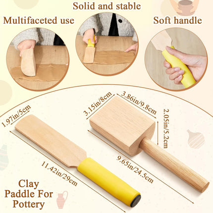 3 Pieces Pottery Clay Tools Set Includes Wooden Paddles Sculpture Pad Bevel Cutter for Angle Cutting Tool Paddle Ceramics Trimming.