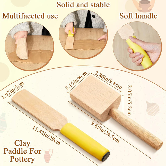 3 Pieces Pottery Clay Tools Set Includes Wooden Paddles Sculpture Pad Bevel Cutter for Angle Cutting Tool Paddle Ceramics Trimming.