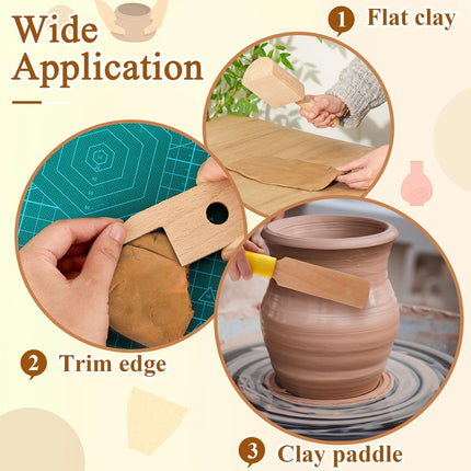 3 Pieces Pottery Clay Tools Set Includes Wooden Paddles Sculpture Pad Bevel Cutter for Angle Cutting Tool Paddle Ceramics Trimming.
