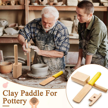 3 Pieces Pottery Clay Tools Set Includes Wooden Paddles Sculpture Pad Bevel Cutter for Angle Cutting Tool Paddle Ceramics Trimming.
