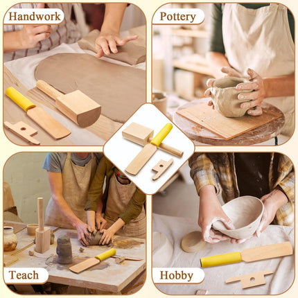 3 Pieces Pottery Clay Tools Set Includes Wooden Paddles Sculpture Pad Bevel Cutter for Angle Cutting Tool Paddle Ceramics Trimming.