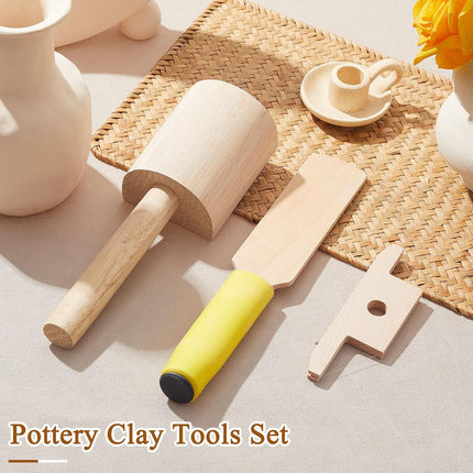 3 Pieces Pottery Clay Tools Set Includes Wooden Paddles Sculpture Pad Bevel Cutter for Angle Cutting Tool Paddle Ceramics Trimming.