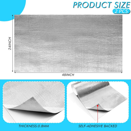 2 Pcs 24'' x 48'' Aluminized Heat Shield Thermal Barrier Adhesive Backed Blanket Wrap Fiberglass Insulation Reflective Material High Temp Protection for Exhaust Wood Fireplace Stove.