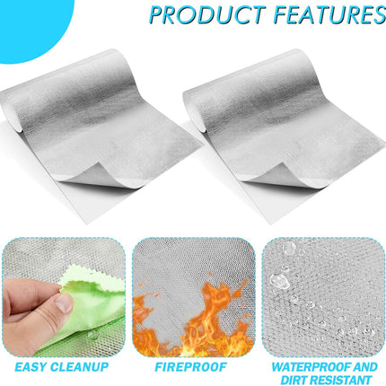 2 Pcs 24'' x 48'' Aluminized Heat Shield Thermal Barrier Adhesive Backed Blanket Wrap Fiberglass Insulation Reflective Material High Temp Protection for Exhaust Wood Fireplace Stove.