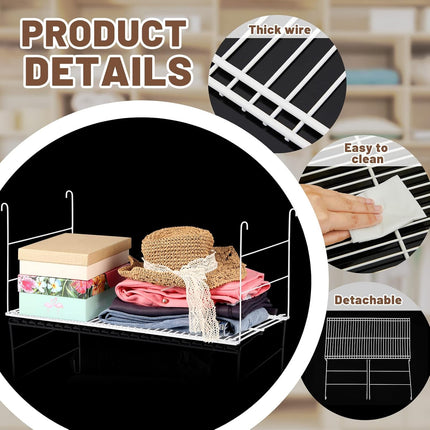 4 Pieces 24 Inch Wire Hanging Shelves White Shelf Long Steel Added Storage Accessory for Closet Pantry Organization Bathroom Bookshelf Kitchen Laundry.