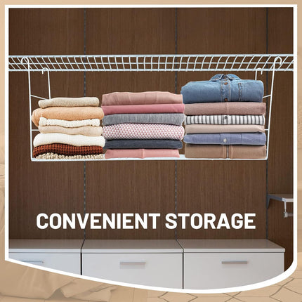 4 Pieces 24 Inch Wire Hanging Shelves White Shelf Long Steel Added Storage Accessory for Closet Pantry Organization Bathroom Bookshelf Kitchen Laundry.