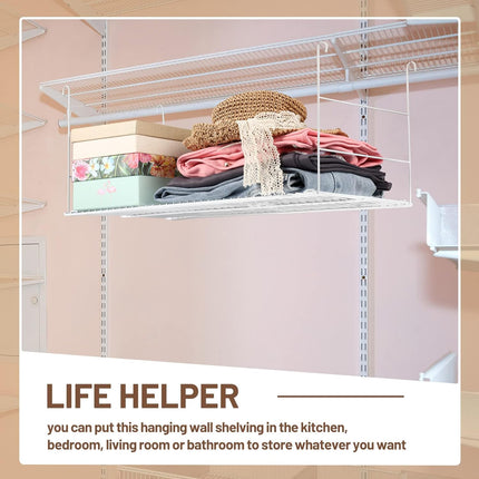 4 Pieces 24 Inch Wire Hanging Shelves White Shelf Long Steel Added Storage Accessory for Closet Pantry Organization Bathroom Bookshelf Kitchen Laundry.