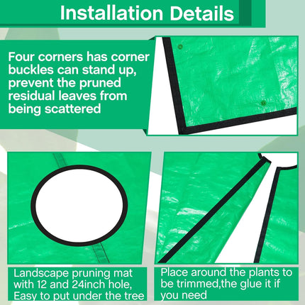 2 Set Landscape Pruning Tarp 78.7"x78.7" Waterproof Bush Trimming with Hole Shrub Catcher Four Corner Buckles for Leaf Collection Garden Tree Accessories.