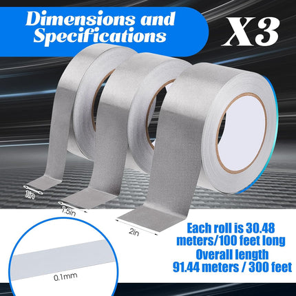 3 Roll Double Conductive Fabric Tape Cloth Adhesive Roll(1in x 100ft, 1.5in 2in 100ft)  1in 100ft.
