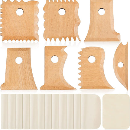 27 Pcs Pottery Trimming Tools Set Ribs Ceramics Foot Shaper with 20 Pre-Cut Chamois Cloth Wood Rib for Carving Clay Molds Texture Supplies.
