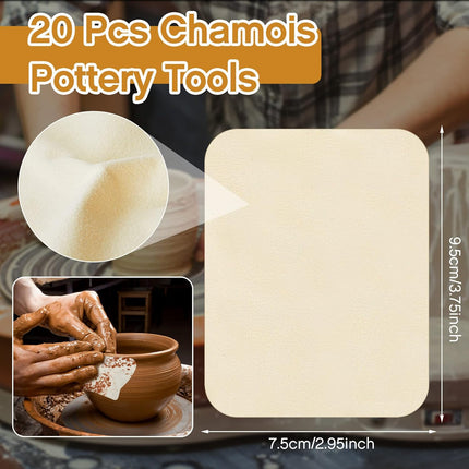 27 Pcs Pottery Trimming Tools Set Ribs Ceramics Foot Shaper with 20 Pre-Cut Chamois Cloth Wood Rib for Carving Clay Molds Texture Supplies.