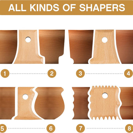 27 Pcs Pottery Trimming Tools Set Ribs Ceramics Foot Shaper with 20 Pre-Cut Chamois Cloth Wood Rib for Carving Clay Molds Texture Supplies.