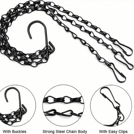 Hanging Basket Chain, 3 Sets Plant Hanger Metal Chains with Clips for Flower Pots, Planters, Bird Cage, Lanterns(Black) (Clips).