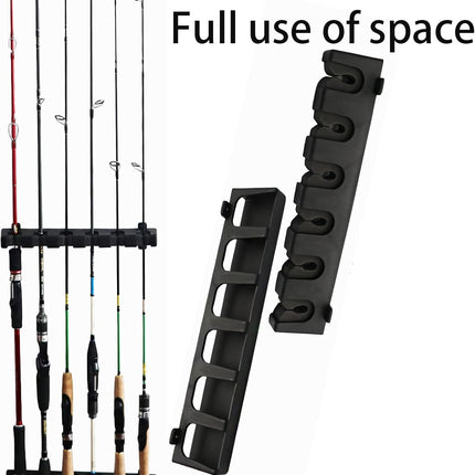 Vertica Fishing Rod Holders, Wall-Mounted – Racks, Pole Holders,Fishing Rack,Store 6 Rods or Combos in 12.6 Inches, for Garage & Boat, 1 Pair Black (Vertica).