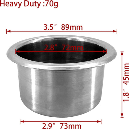 2Pcs 3" Stainless Steel Drop-in Anti-Spill Cup Holder with Non-Slip Washer,Heavy Duty Poker Table Inserts Fits Standard Soda Can for Desk, Boats, RV Cars & Trucks silver.