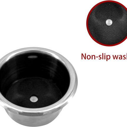 2Pcs 3" Stainless Steel Drop-in Anti-Spill Cup Holder with Non-Slip Washer,Heavy Duty Poker Table Inserts Fits Standard Soda Can for Desk, Boats, RV Cars & Trucks silver.
