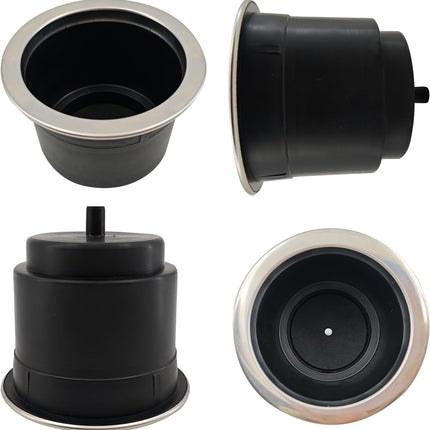 4Pcs Cup Holder Insert Plastic Universal Drop in with Drain, for RV Boat Car, Pontoon Table Sofa,Stainless Steel Edging.