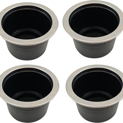 4Pcs Cup Holder Insert Plastic Universal Drop in with Drain, for RV Boat Car, Pontoon Table Sofa,Stainless Steel Edging.