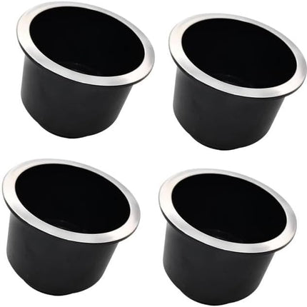4Pcs Cup Holder Insert Plastic Universal Drop in Chrome with Drain, for RV Boat Car, Pontoon Table Sofa.