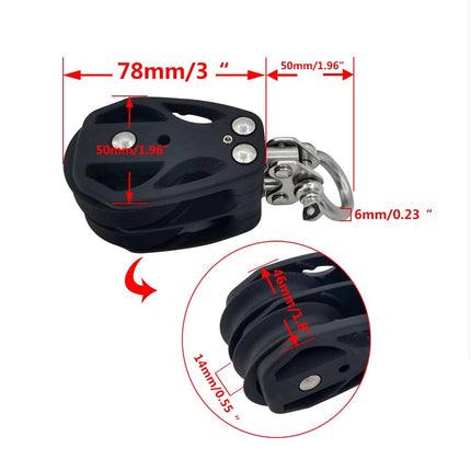 Double Pulley Block Stainless Steel Nylon Marine Rope Runner Kayak Bearing Wire Lifting Swivel Hook.