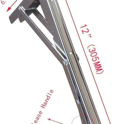 2 PCS Heavy Duty Stainless Steel Folding Shelf Bench Table Bracket, Max Load: 660lb/300kg, Long Release Arm 12 Inch.