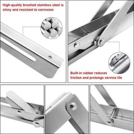 2 PCS Heavy Duty Stainless Steel Folding Shelf Bench Table Bracket, Max Load: 660lb/300kg, Long Release Arm 12 Inch.