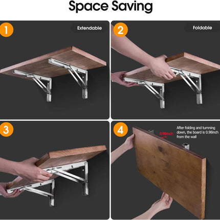 2 PCS Heavy Duty Stainless Steel Folding Shelf Bench Table Bracket, Max Load: 660lb/300kg, Long Release Arm 12 Inch.