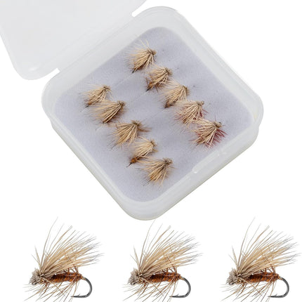 Elk Hair Caddis Fly Kit, 10-Pack Caddisflies Dry Trout Flies Fishing Lures Assortment with Storage Box, Size 16/18 for 16.