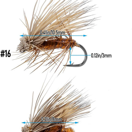 Elk Hair Caddis Fly Kit, 10-Pack Caddisflies Dry Trout Flies Fishing Lures Assortment with Storage Box, Size 16/18 for 16.